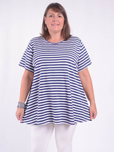 Basic Cotton Swing T Shirt - Round Neck 10516 STRIPE, Tops & Shirts, Pure Plus Clothing, Lagenlook Clothing, Plus Size Fashion, Over 50 Fashion